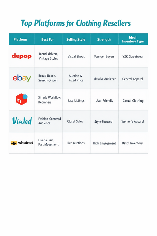 Best Platforms for Clothing Resellers in 2026: Depop, eBay, Mercari, Vinted, and Whatnot Compared